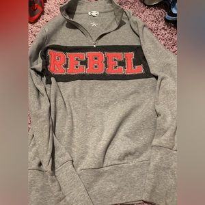 Rebel athletic HTF half zip sweater with silver bling trimmed hot pink letters